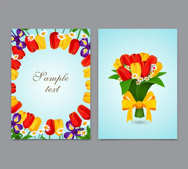 Blumen Hintergrund, Strauß Tulpen. Vektor Template Design von Flyer, Broschüre — Stockvektor