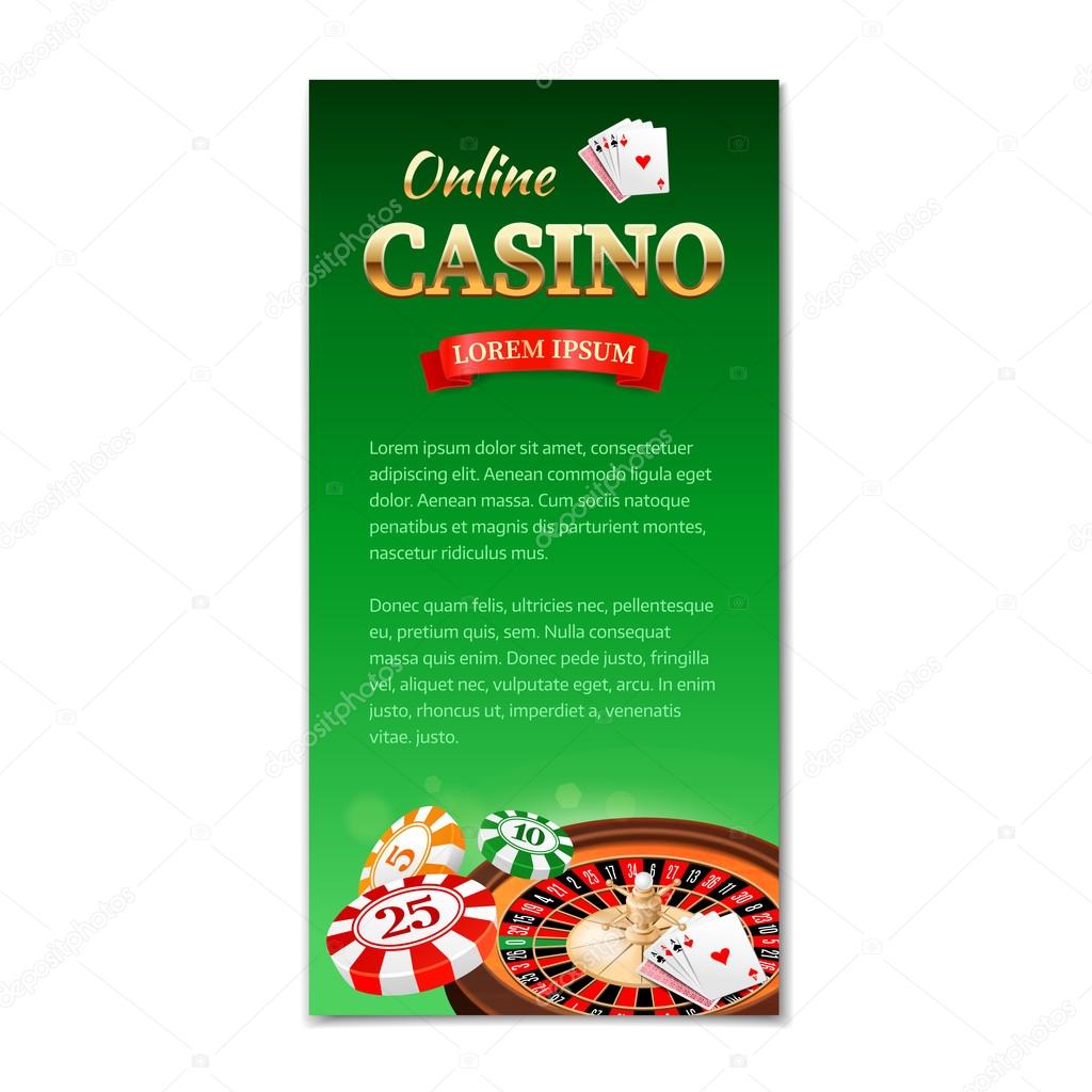 Casino background. Vertical banner, flyer, brochure on a casino theme with roulette wheel, game cards and chips. Vector illustration 
