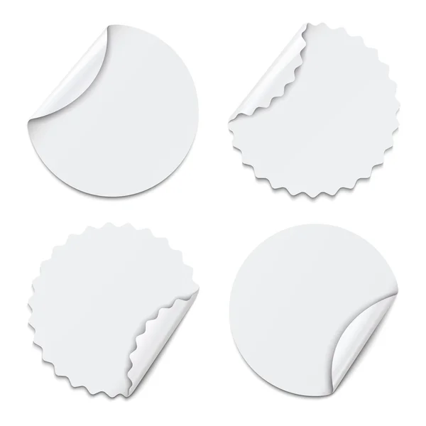 Set de pegatinas de papel redondo blanco sobre fondo blanco. Ilustración vectorial — Vector de stock