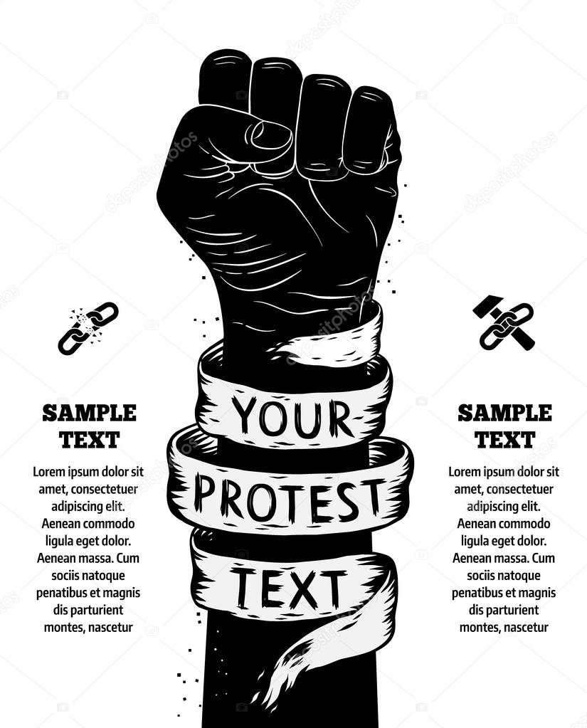 Raised fist held in protest. Vector illustration