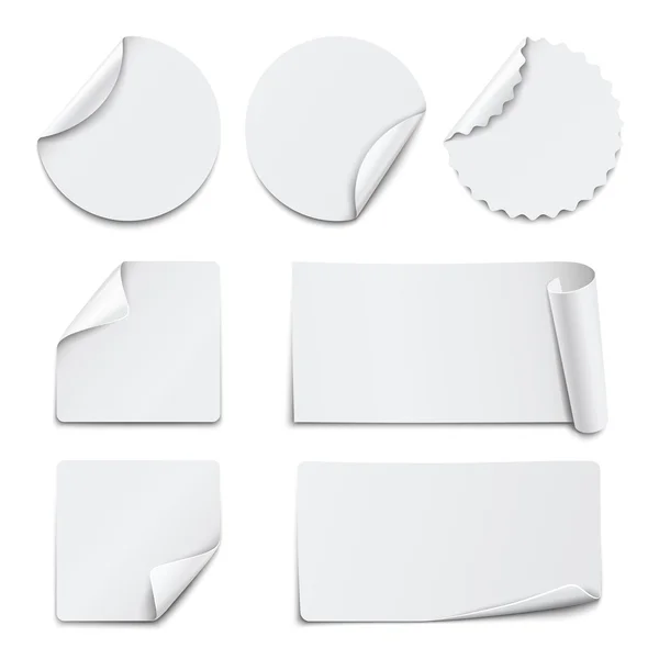 Set of white paper stickers on white background. Vector illustration — Stock Vector