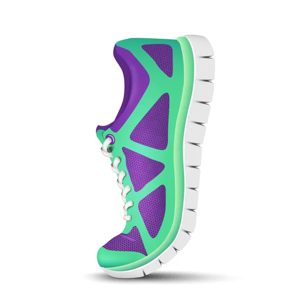 Реалистичная яркая изогнутая спортивная обувь для бега. Векторная иллюстрация — стоковый вектор