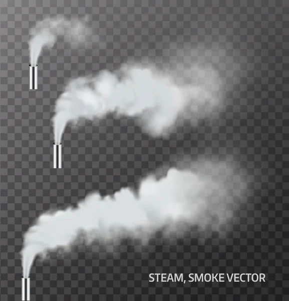 Realistic steam, smoke pipe on transparent background . Vector — Stock Vector