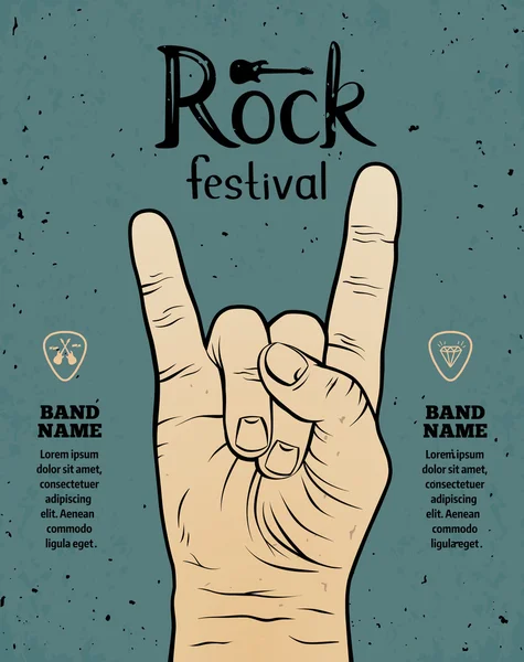 Flyer du festival Rock Vintage, affiche avec pancarte Rock and Roll — Image vectorielle