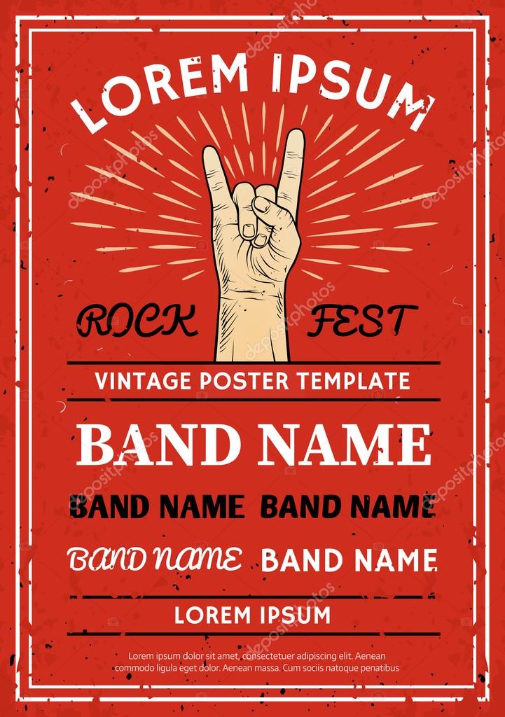 Vintage Rock Festival Poster Flyer With Rock And Roll Hand Sign — Stock Vector © Oasis15 77412094