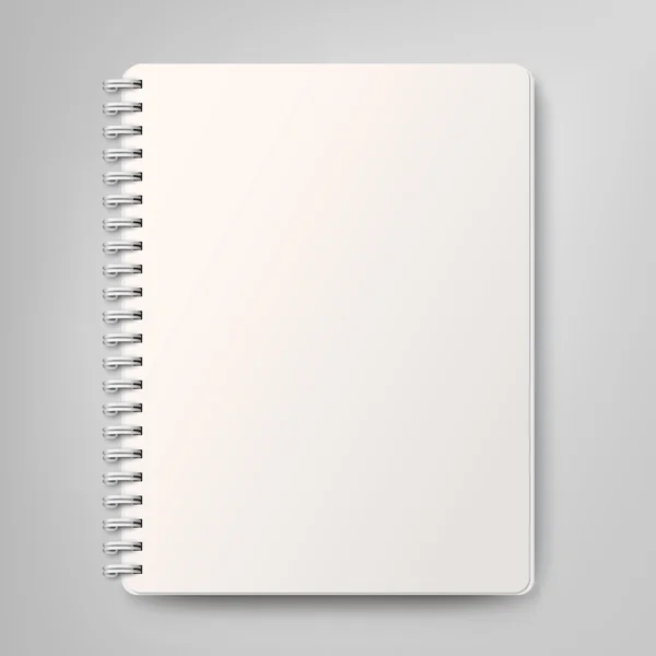 Cuaderno en espiral realista en blanco, aislado sobre fondo blanco — Vector de stock