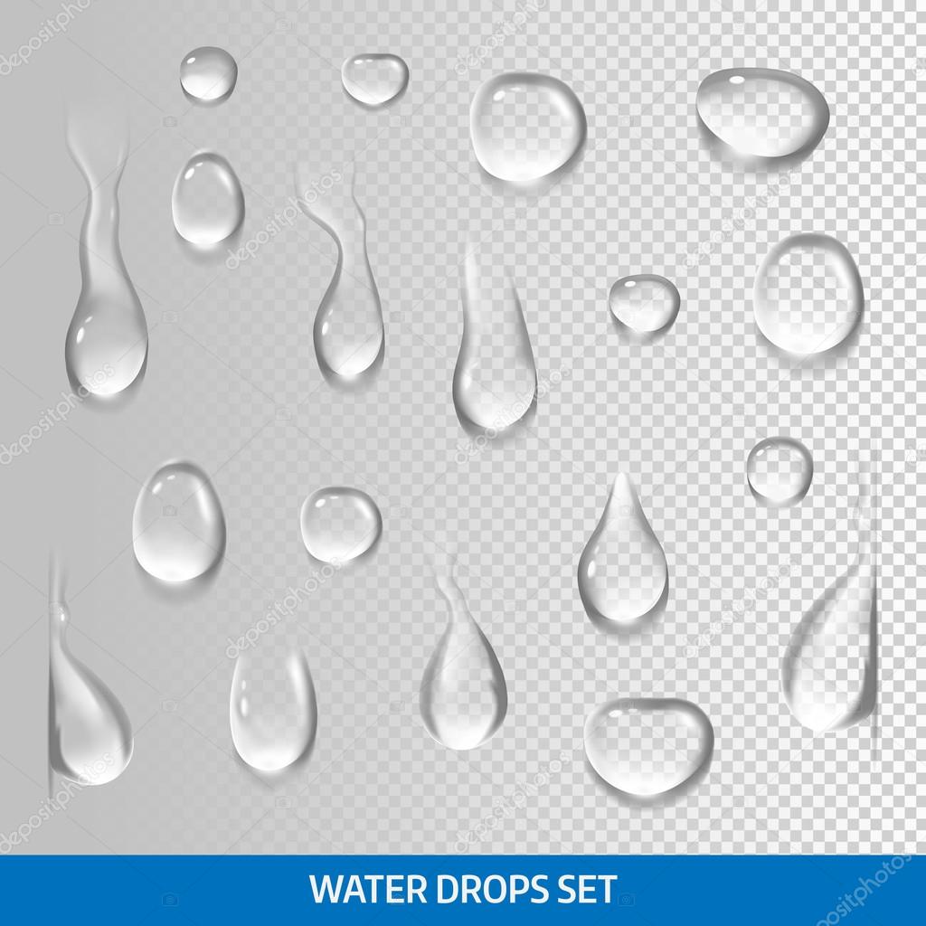 Realistic drops pure, clear water. Isolated vector 
