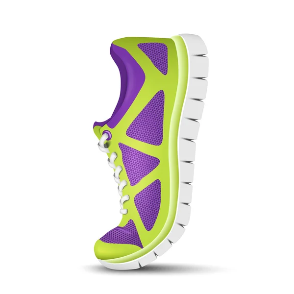 Realistic bright curved sport shoes for running. Vector illustration — Stock Vector