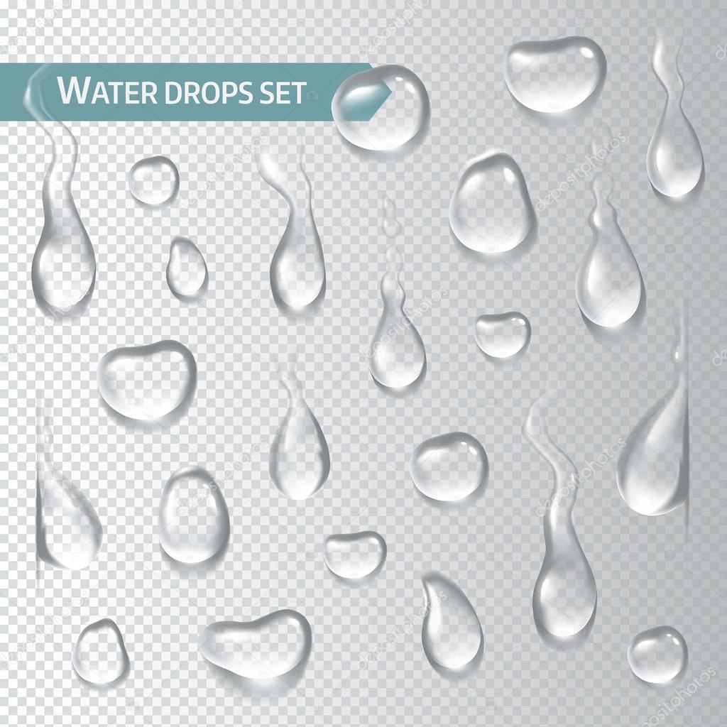 Droplets of water on a transparent background. Vector illustration