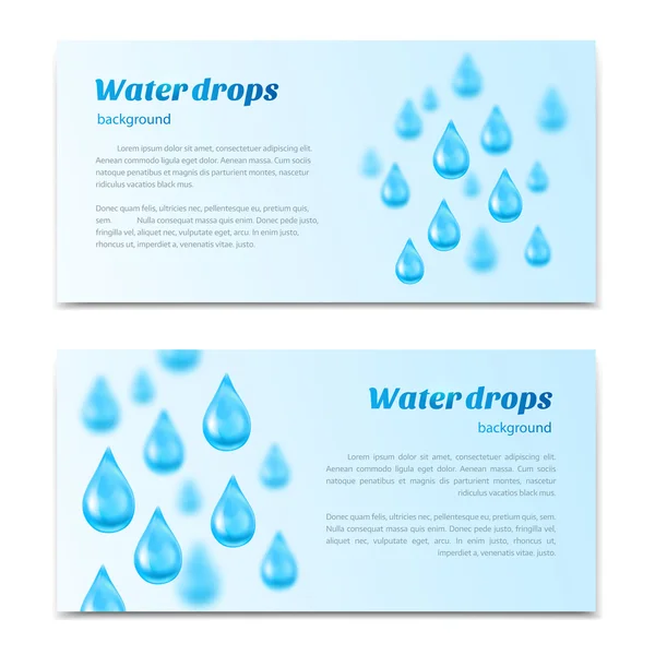 Gotas de agua fondo. Banners, etiquetas fijan agua mineral, agua de manantial, agua orgánica pura. Ilustración vectorial — Vector de stock