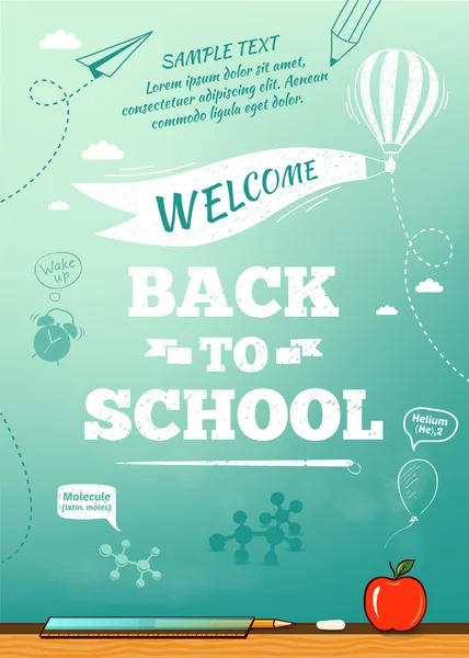 Terug naar school poster, opleiding. Vectorillustratie — Stockvector