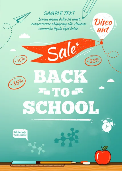 Terug naar school verkoop poster. Vectorillustratie — Stockvector