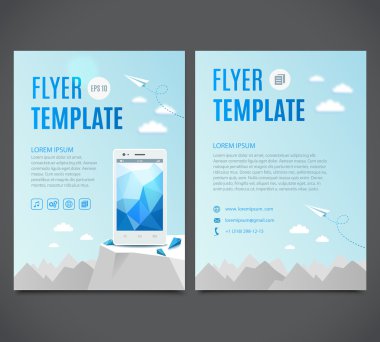 Ak Dağlar zemin karşı beyaz smartphone ile iş flyer şablonu. Vektör çizim