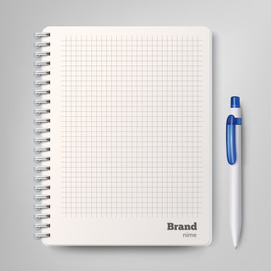 Spiral defter beyaz tükenmez kalem ile. Vektör çizim