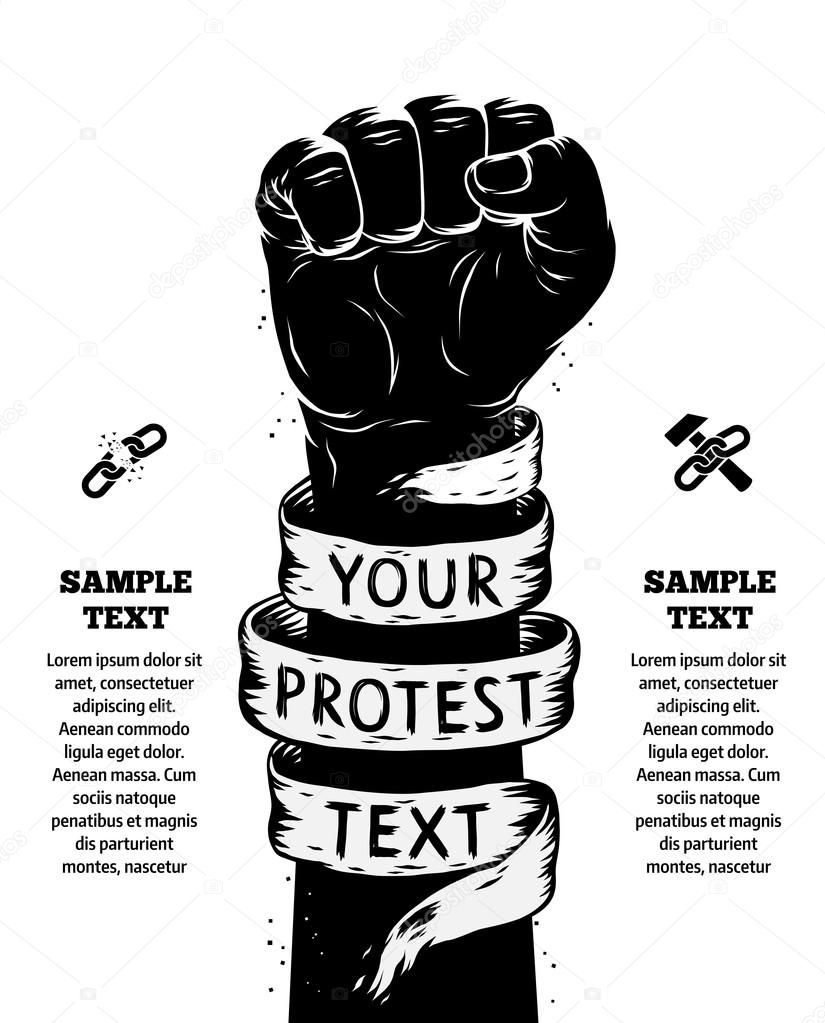 Raised fist held in protest. Vector illustration