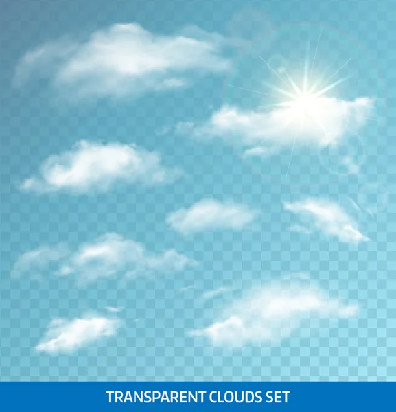 Set of realistic transparent clouds. Vector illustration — Stock Vector