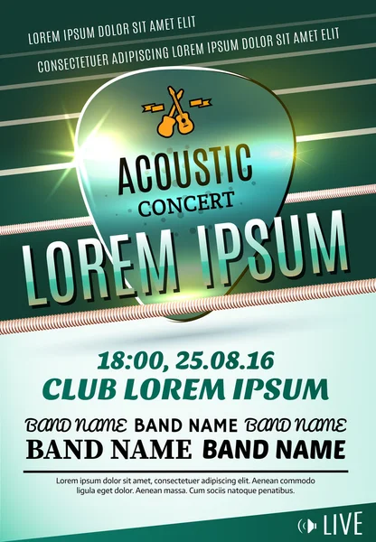 Modern poster bir akustik konser ya da bir rock Festivali için. Vektör çizim