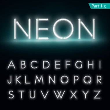 Neon alfabe. Parlak yazı tipi. Vektör biçimi Bölüm 1