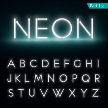 Neon alphabet. Glowing font. Vector format part 1 clipart