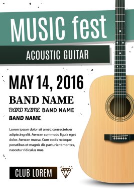 Akustik gitar Müzik Festivali afiş. Vektör çizim