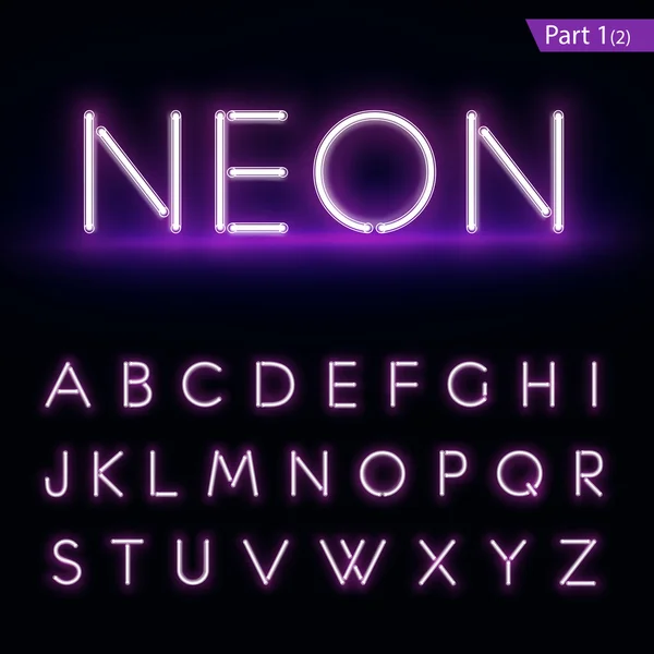 Gerçekçi neon alfabe. Parlak yazı tipi. Vektör biçimi Bölüm 1