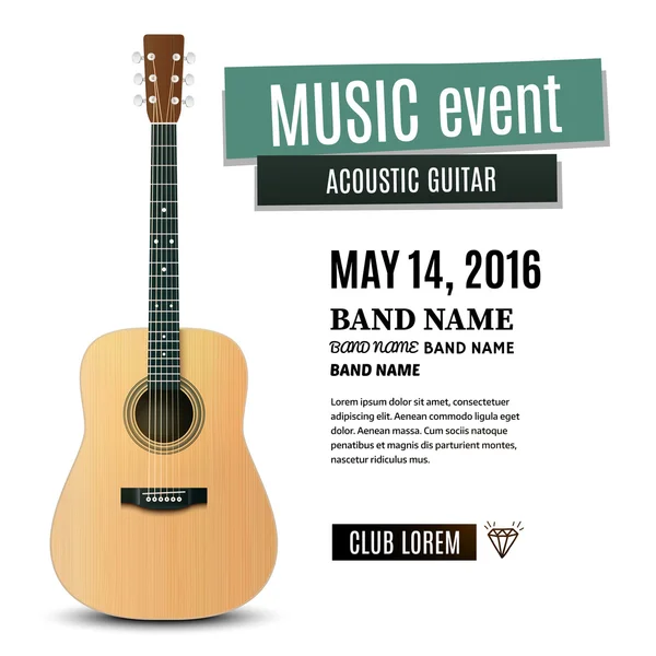 Akustik gitar müzik konser posteri. Vektör çizim