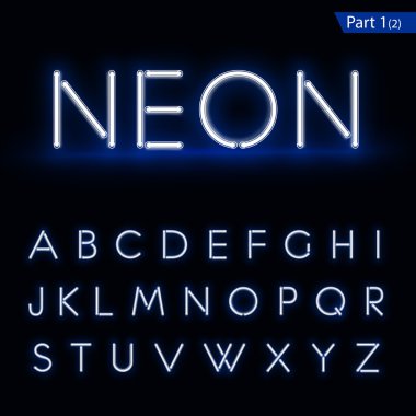 Mavi parlak yazı tipinden bir Neon tüp. Vektör biçimi