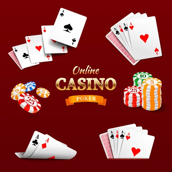 Elementos de diseño de casino fichas de póquer, cartas y dados. emblema de poker — Vector de stock