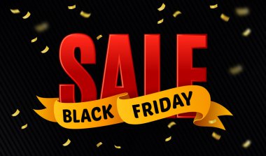 Siyah Cuma satış tasarım şablonu. Konfeti arka plan üzerinde Satılık yazıt. Satışı büyük başlığı. Vektör çizim