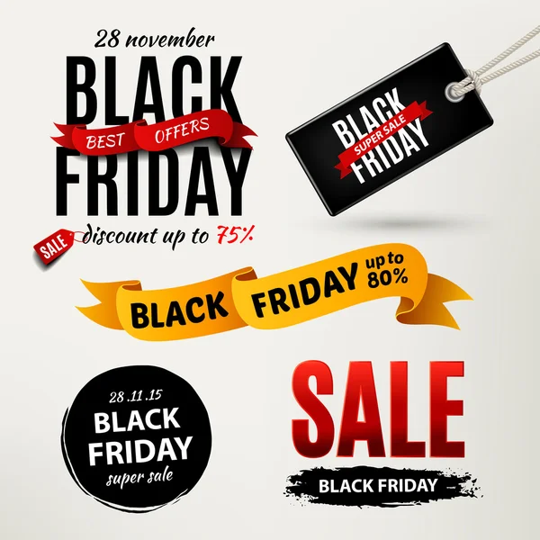 Elemen desain Black Friday. Penjualan label Black Friday, stiker. Ilustrasi vektor - Stok Vektor