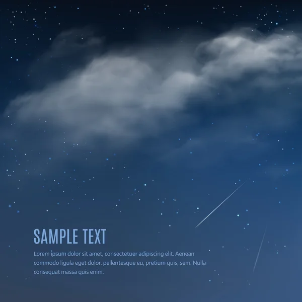 Fond nocturne, nuages et étoiles brillantes sur ciel bleu foncé. Illustration vectorielle du ciel nocturne — Image vectorielle