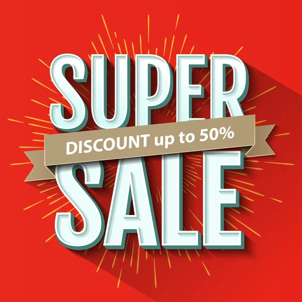 Super Sale inscrição, modelo de design. Banner de venda super. Ilustração vetorial — Vetor de Stock