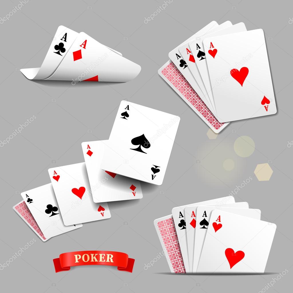 Playing cards. Four aces playing cards. Vector set