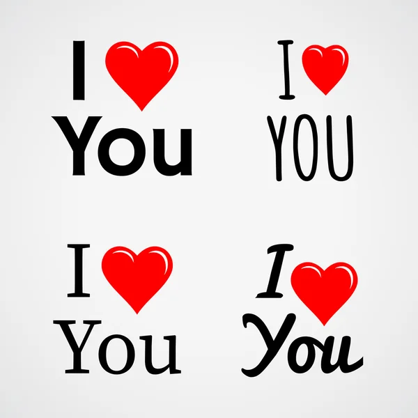 I love you, with red heart sign. Vector set — Stock Vector