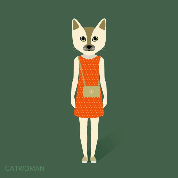 Kočičí žena v šatech — Stockový vektor
