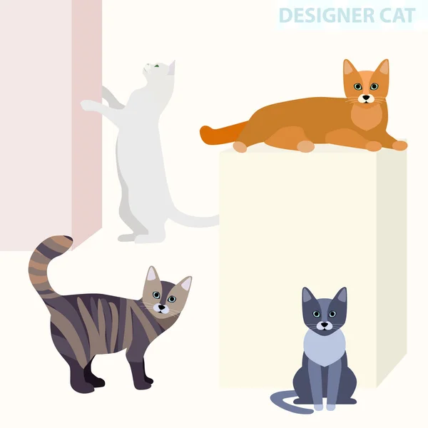 Gatos en diferentes poses, ilustración vectorial — Archivo Imágenes Vectoriales