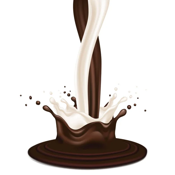Choklad Med Mjölk Jet Hälls Choklad Vektor Illustration — Stock vektor