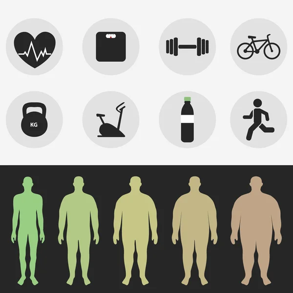 Icone, la figura di un uomo, sport, fitness, dieta. Vettore — Vettoriale Stock
