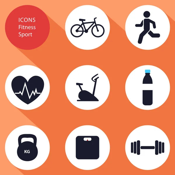 Iconos, deportes, fitness, diseño plano, vector — Vector de stock