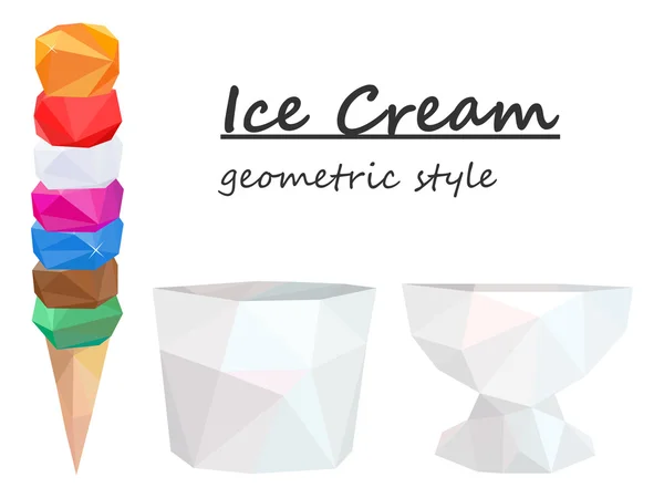 Барвисті морозиво в конуси. Ramekin, геометричний стиль. Вектор — стоковий вектор