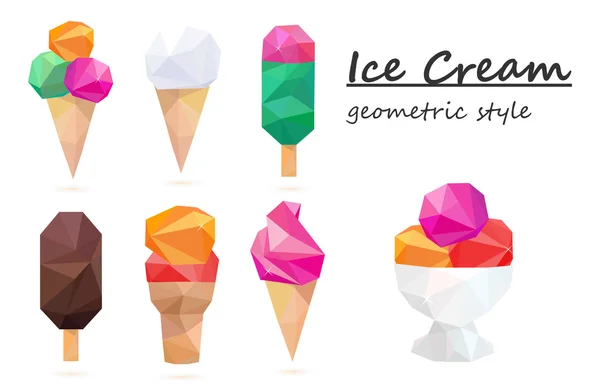 Ice cream instellen, kleurrijke, geassorteerde. Geometrische stijl, vector — Stockvector