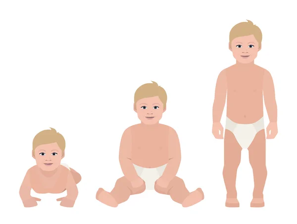 Ayakta, yalan, otururken, üç pozisyon, vektör illust bebek — Stok Vektör