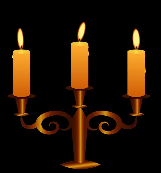 Bronze Candlestick With Lightening Candles. Vector EPS 10. — Stock Vector
