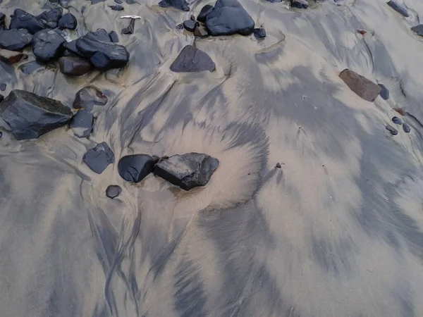 Fekete Sziklák Minta Homok Beach Tüzek Cannon Beach — Stock Fotó