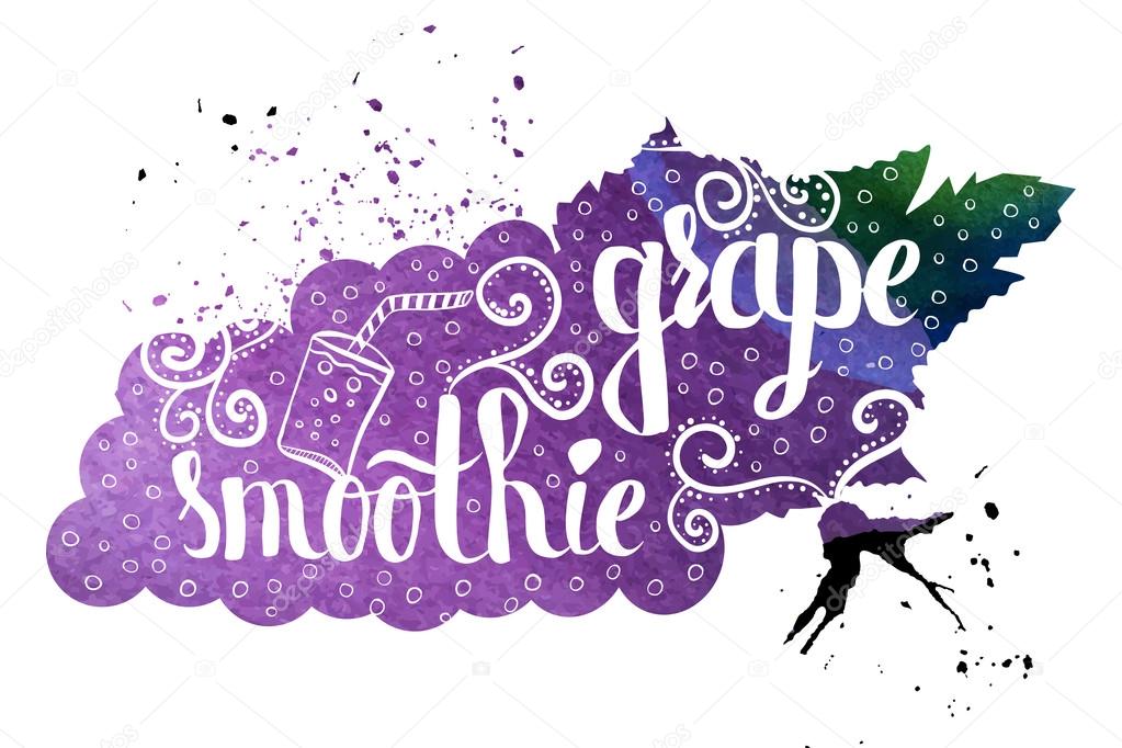Colorful watercolor print of the pattern on the silhouette of a vegetarian fruit. Grape nutritious smoothie. Vector