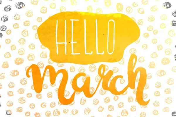 Solare colorato acquerello poster motivazionale sul tema della primavera Ciao marzo. Vettore — Vettoriale Stock