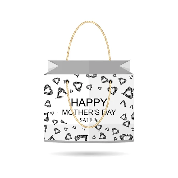 Bolsa de compras aislada con día de las madres. Descuento. Vector — Vector de stock