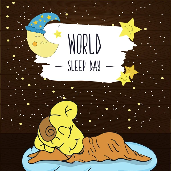 有趣的素描婴儿睡在云和微笑的星星。卡通矢量插图背景。向量 — 图库矢量图片