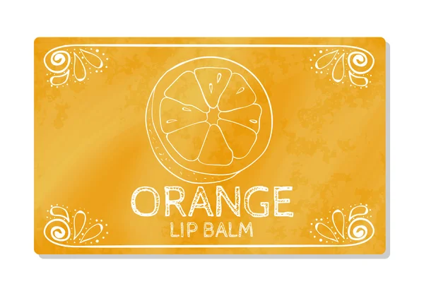 Etiqueta texturizada colorida, pegatina para productos cosméticos. Diseño de embalaje lápiz labial el sabor de la naranja dulce. Vector — Vector de stock