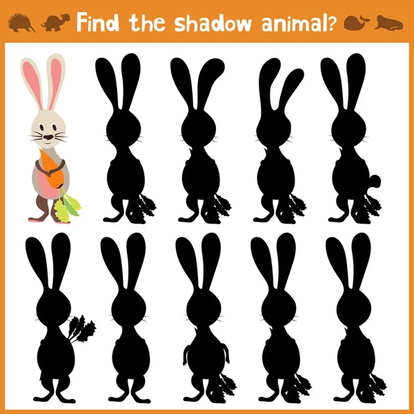 Dibujos animados vector ilustración de la educación encontrará adecuada sombra silueta animal conejo. Juego a juego para niños en edad preescolar. Vector — Vector de stock
